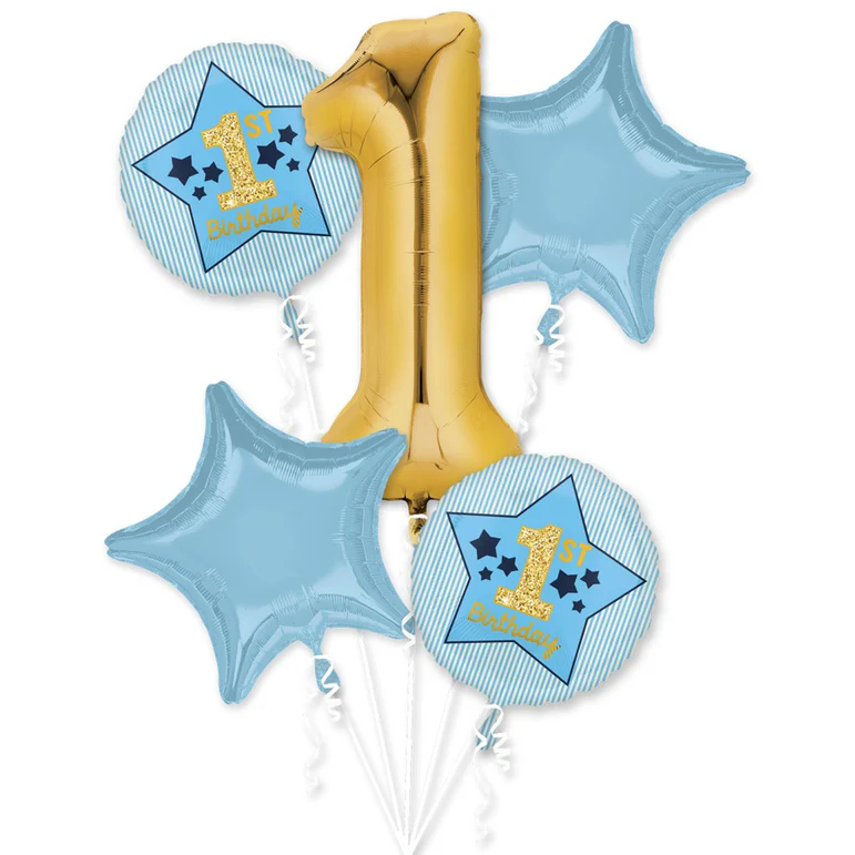 1St Birthday Boy Blue & Gold Balloon Bouquet