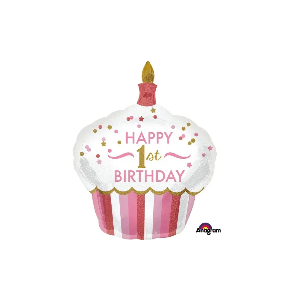 1St Birthday Cupcake Girl Supershape Holo Balloon