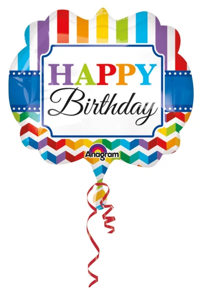 Hbd Bright Stripe & Chevron Superhshape Balloon 25X22In