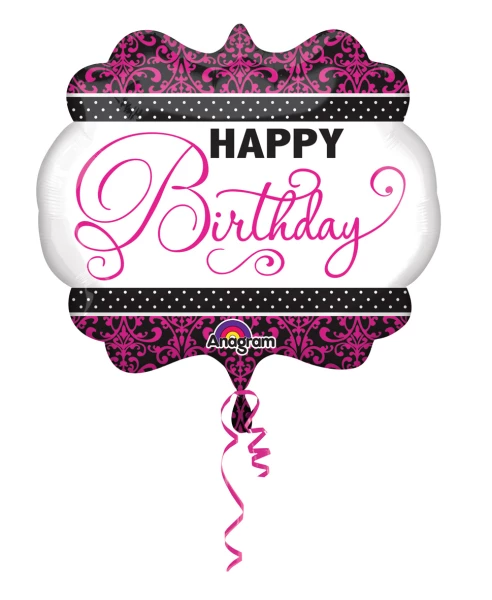 Pink, Black & White Birthday Supershape Balloon