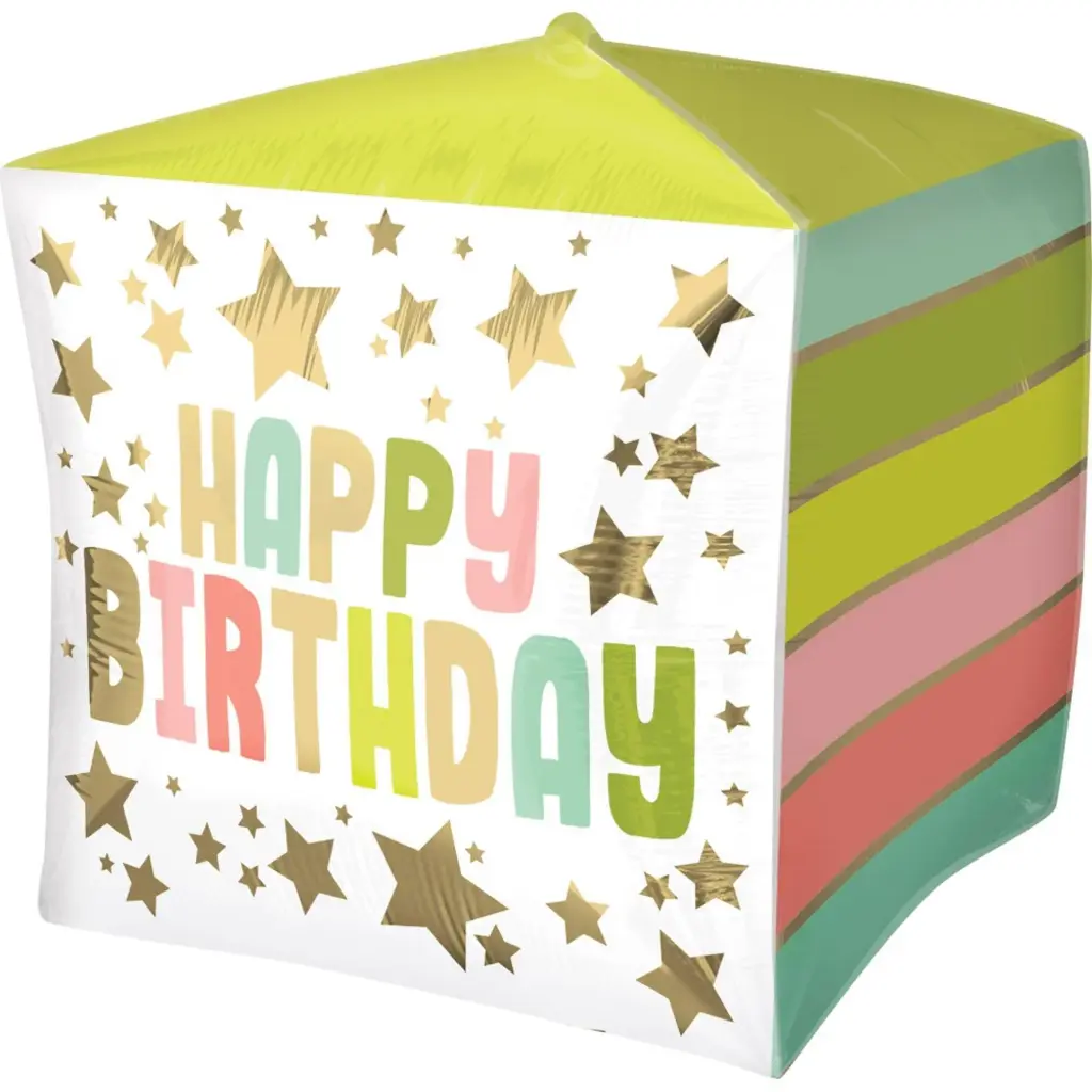 Birthday Gold Stars & Colors Ultra Cubez Foil Balloon