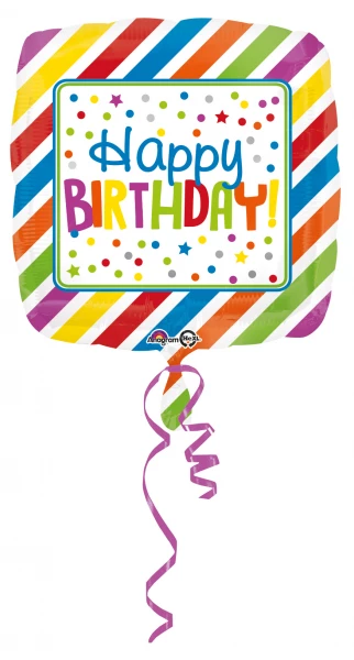 Happy Birthday Square Stripes & Dots Foil Balloon 18In