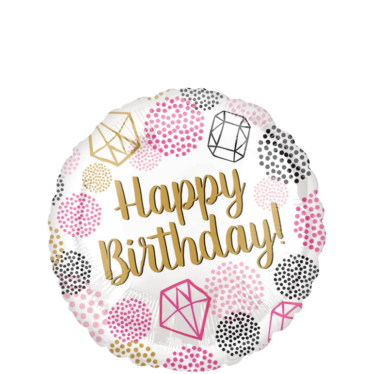 Happy Birthday Gems Foil Balloon 18In