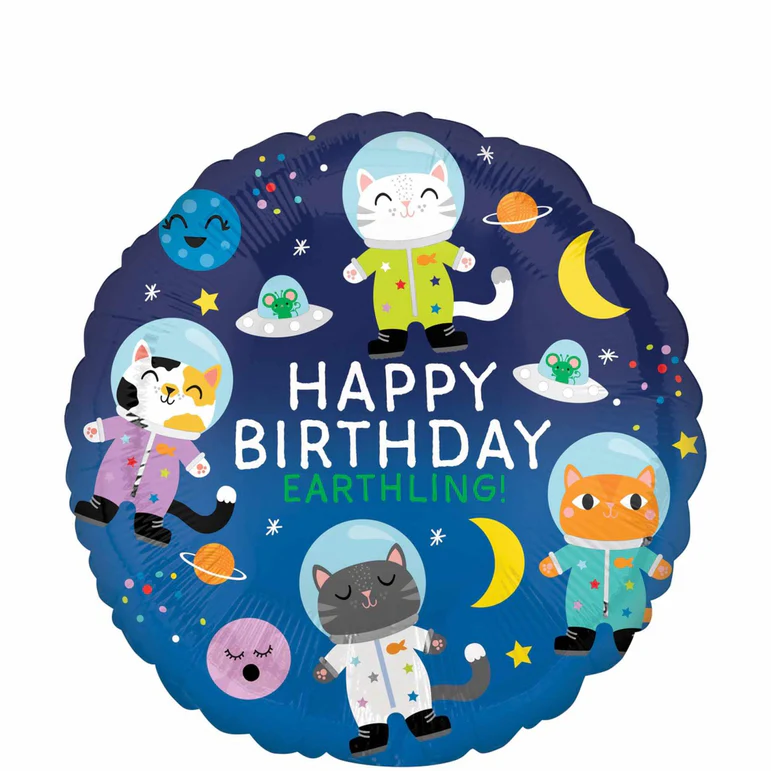 Happy Birthday Space Cats Balloon 18In