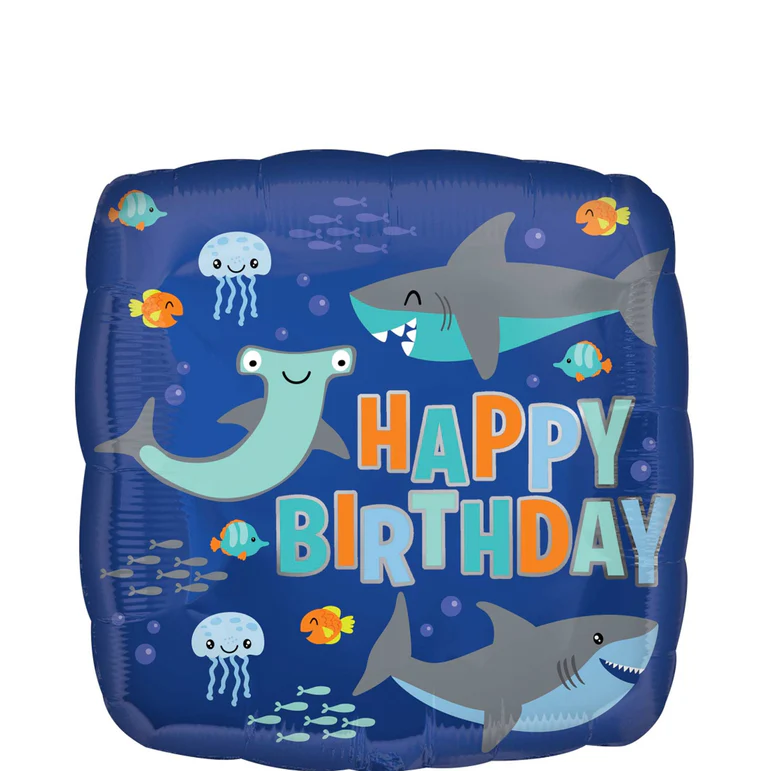 Happy Birthday Sharks Foil Balloon 18In