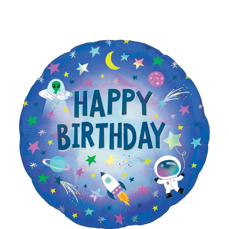 Happy Birthday Outer Space Iridescent Balloon