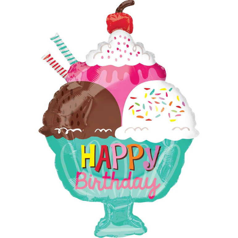 Ice Cream Sundae Happy Birthday Junior Shape Balloon