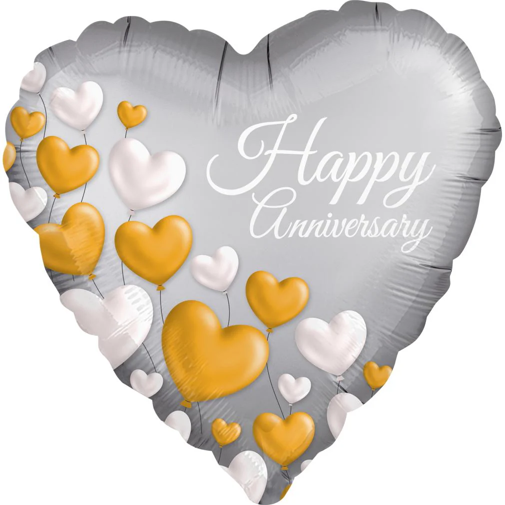 Anniversary Platinum Hearts Foil Balloon 18In