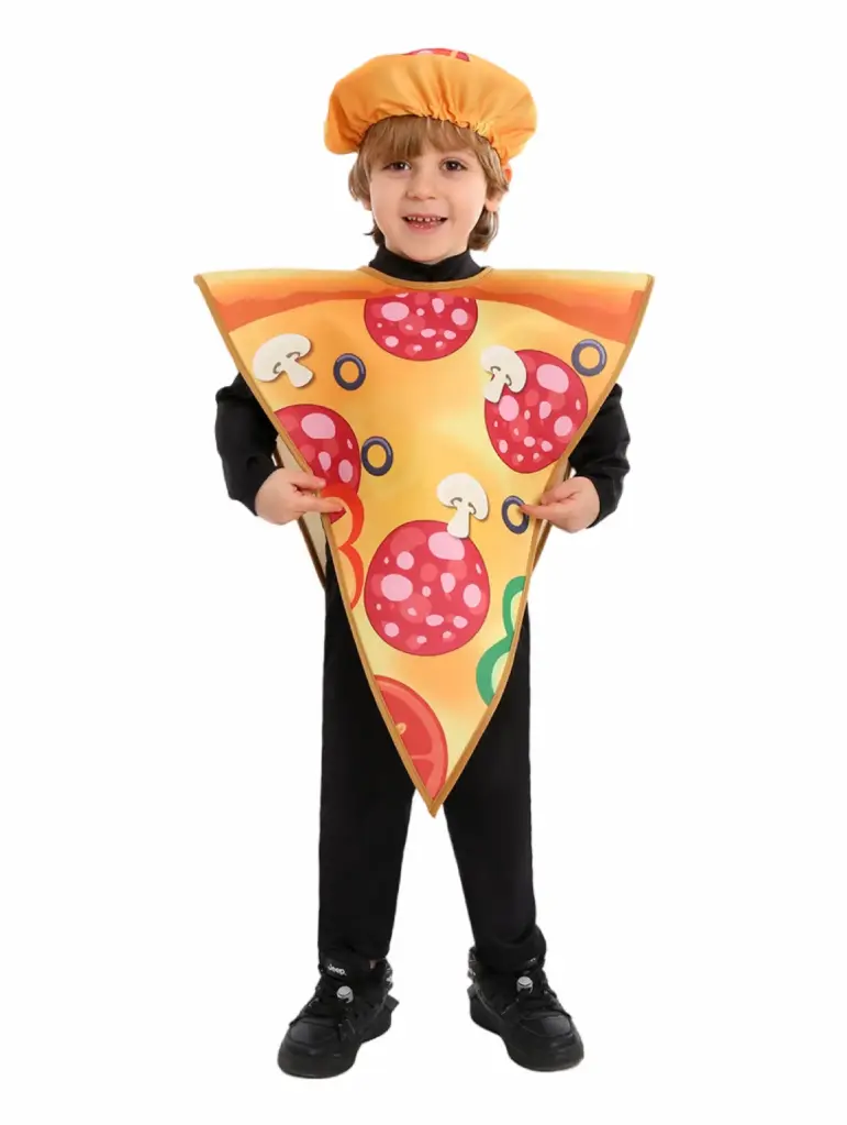 Kids' Pepperoni Pizza Slice Costume with Matching Topping Hat