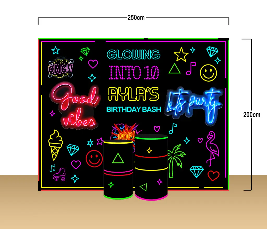 Neon Glow Birthday Backdrop