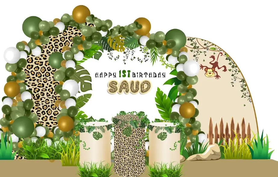 Safari Jungle Birthday Backdrop