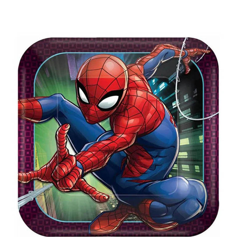 Spider-Man Webbed Wonder Square Paper Dinner Plates 9in, 8ct