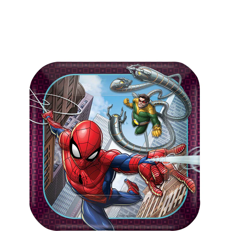 Spider-Man Webbed Wonder Square Paper Dessert Plates 7in, 8ct