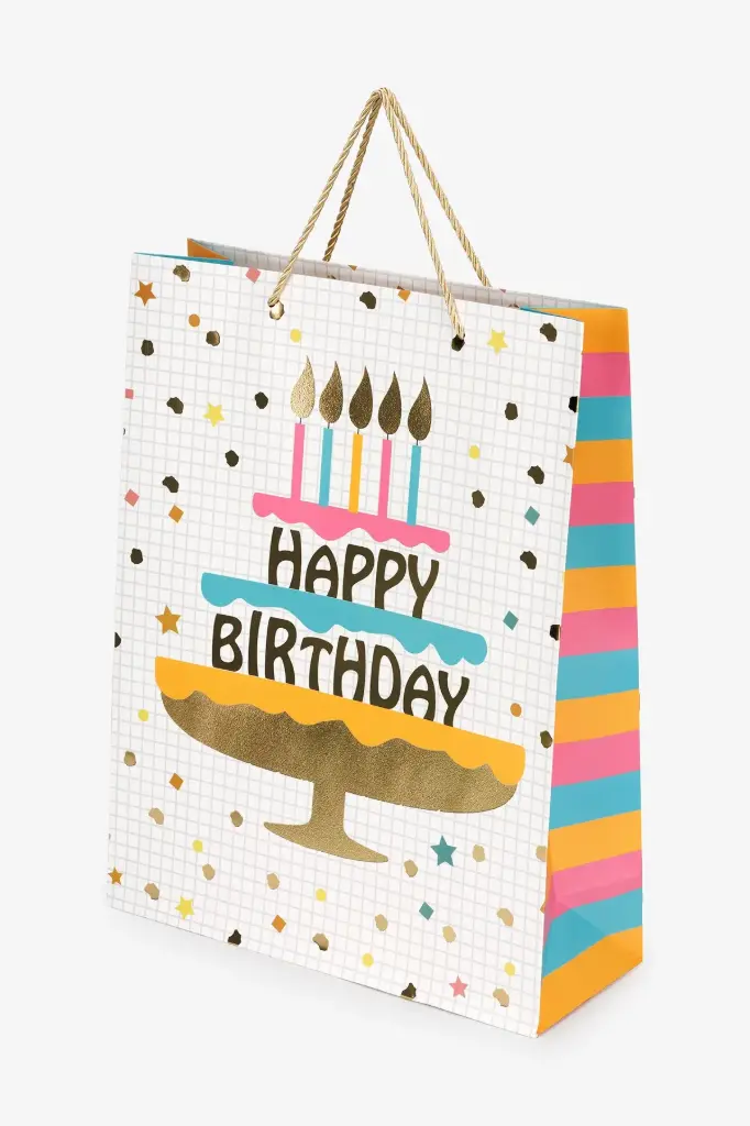 Birthday Gift Bag with Gold Twisted Handles (31x40x12cm)