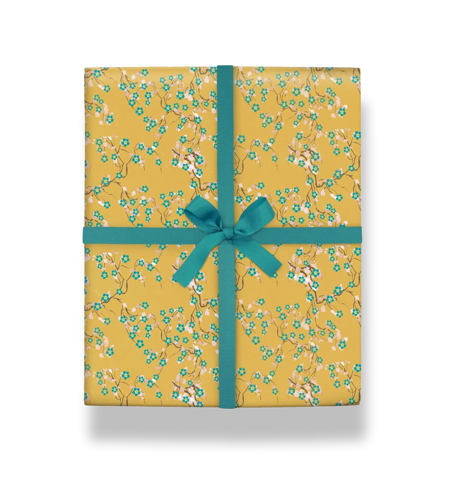 Wrapping Paper Sheet (70x50 cm)-Yellow Blossom Floral Gift Wrap