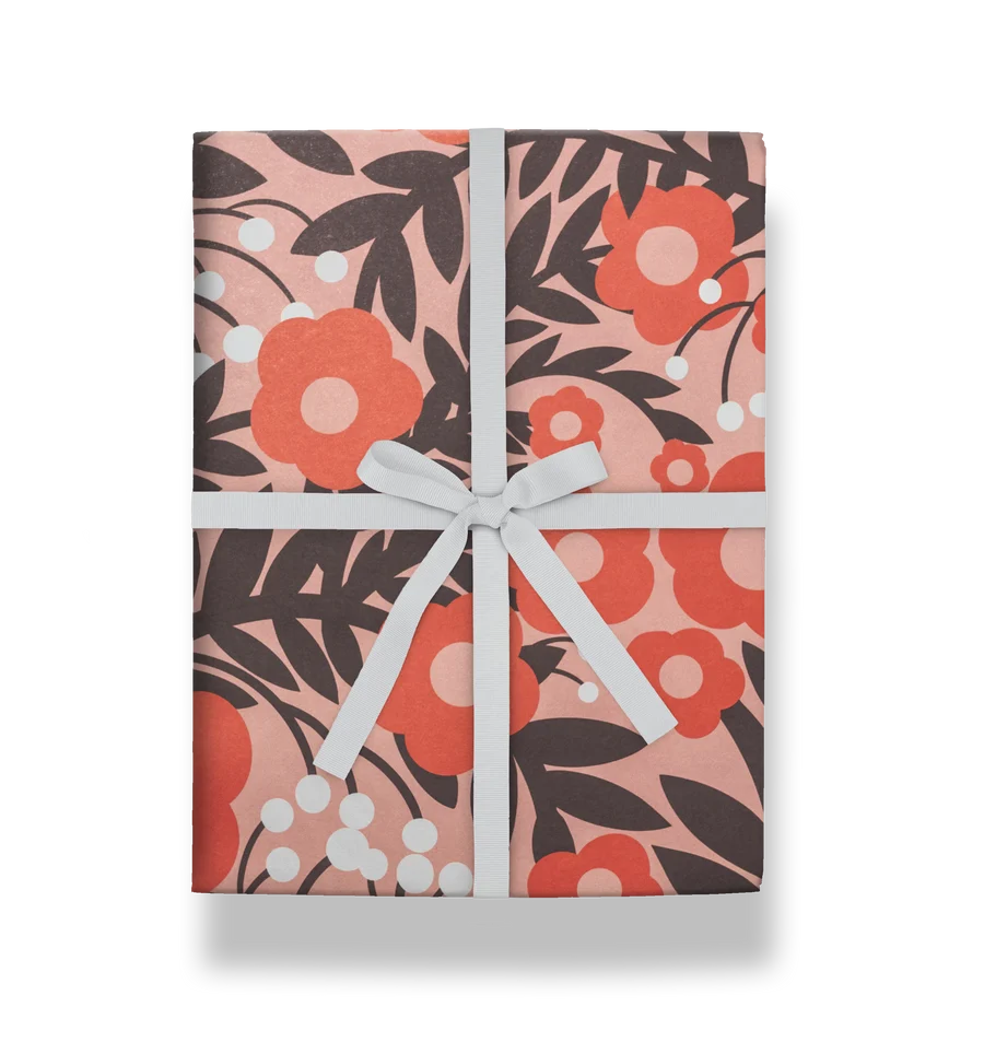 Wrapping Paper Sheet (70x50 cm)-Christmas Floral Garlands