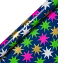 Christmas Star Neon, Navy & Gold Foiled Roll Wrap, 3 Metres