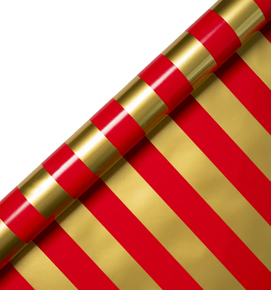 Roll Wrap 3 Meters-Red & Gold Stripe Foiled 