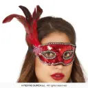 Red Sequin Masquerade Eye Mask with Feathers