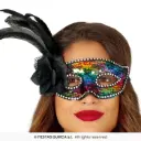 Multicolour Masquerade Eye Mask with Feathers