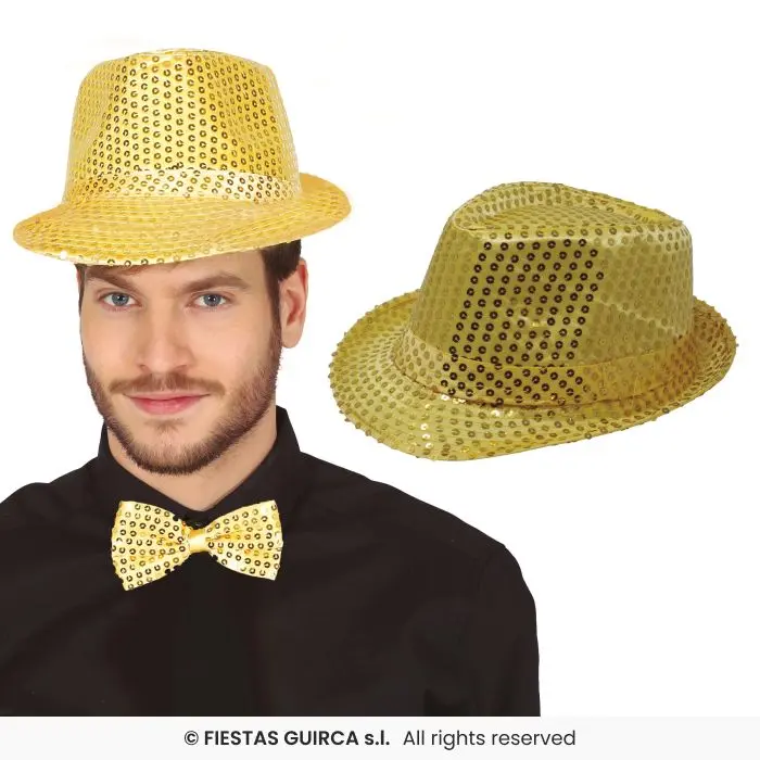 Gold Sequin Gangster Fedora Hat