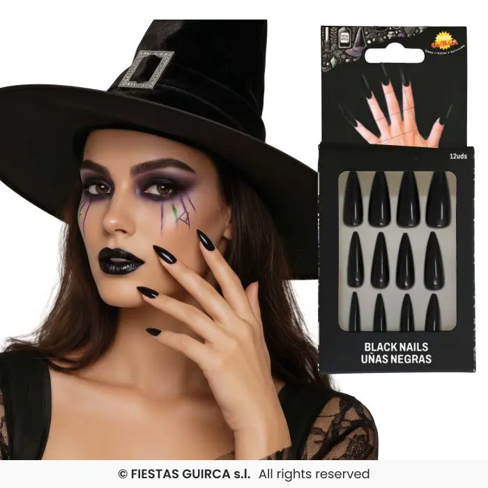 Black Press-On Nails with Glue, Set of 12