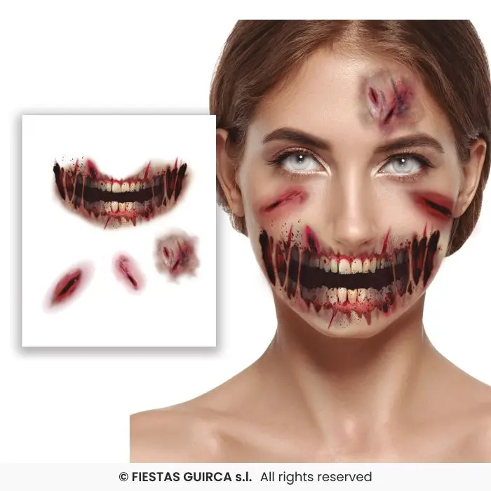 Face Wounds Temporary Tattoo, 14x30 cm