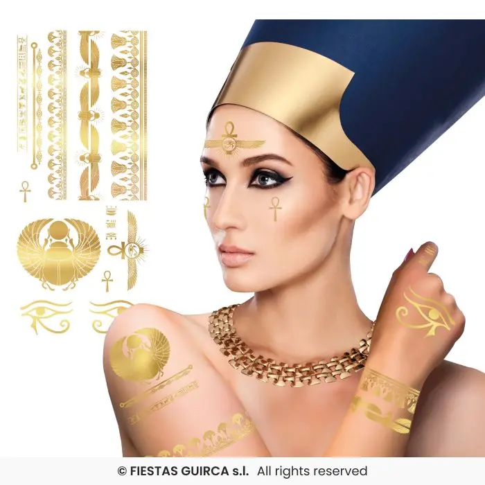Gold Egyptian Temporary Tattoo Sheet, 14x30 cm