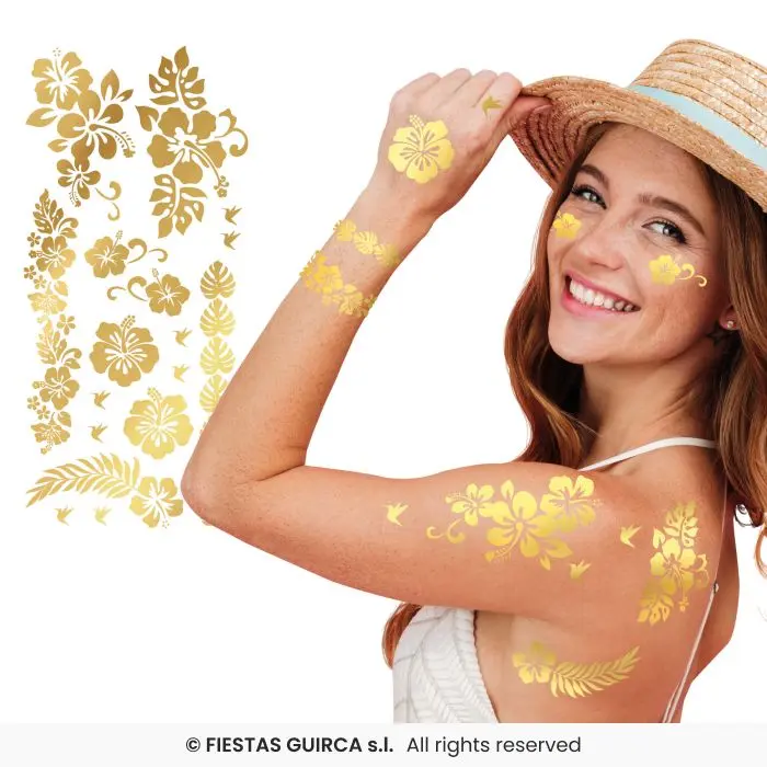 Gold Flower Temporary Tattoo Sheet, 14x30 cm