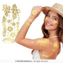 ورقة وشم مؤقت زهور ذهبية - 14×30 سم