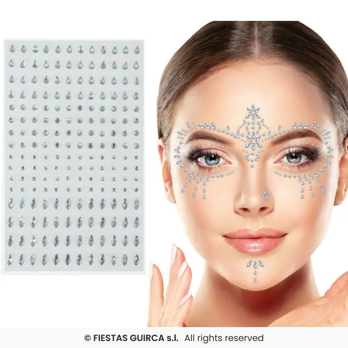 أحجار راين لاصقة للوجه متنوعة - 9×15 سم