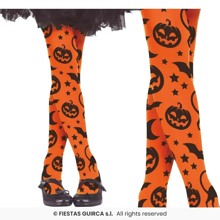 Kids Orange Halloween Print Tights