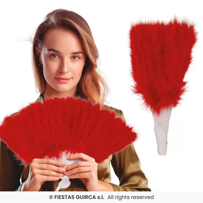 Red Feather Fan, 16 Blades
