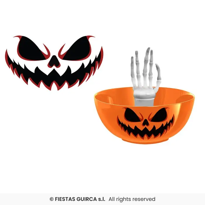وعاء حلوى يقطين مع يد هيكل عظمي - 25 سم