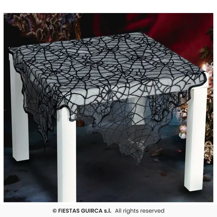 Black Lace Spider Web Table Cover, 100x75 cm