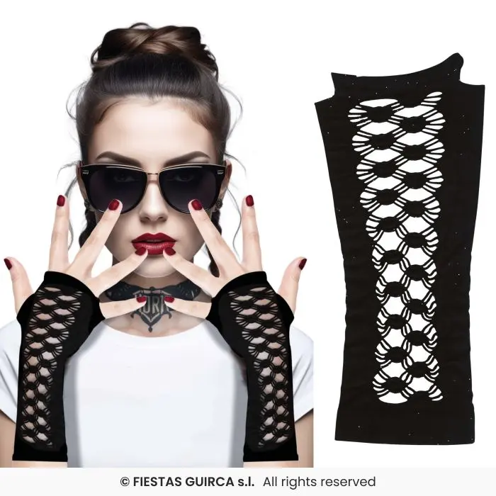 Black Gothic Fingerless Gloves - Adult