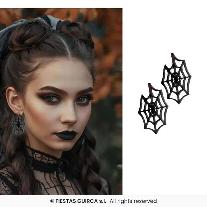 Black Spider Web Earrings, 5 cm