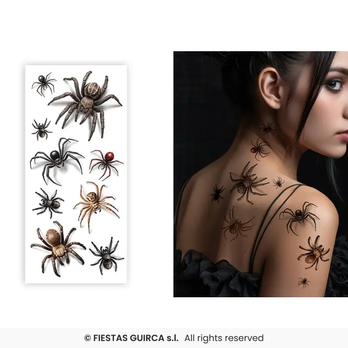 3D Shadow Spider Temporary Tattoos, 14x30 cm