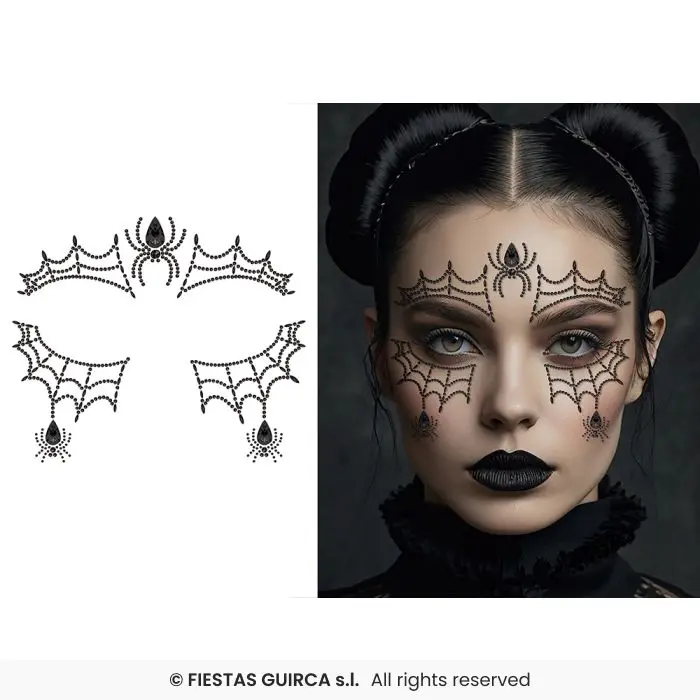 Black Spider Web Face Jewels, Self-Adhesive (13x15 cm)