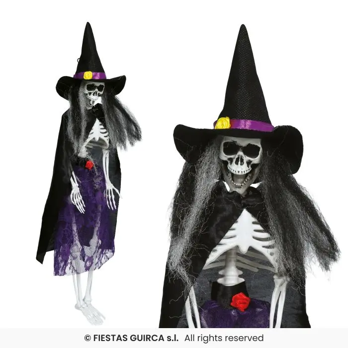 Hanging Skeleton Witch with Dress, 47 cm