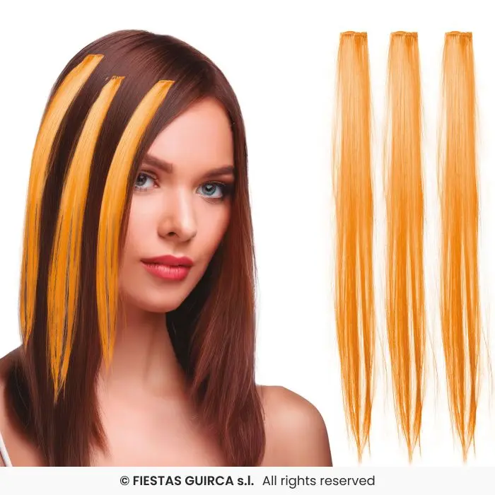 Orange Clip-In Hair Extensions, Set of 3 (50 cm)