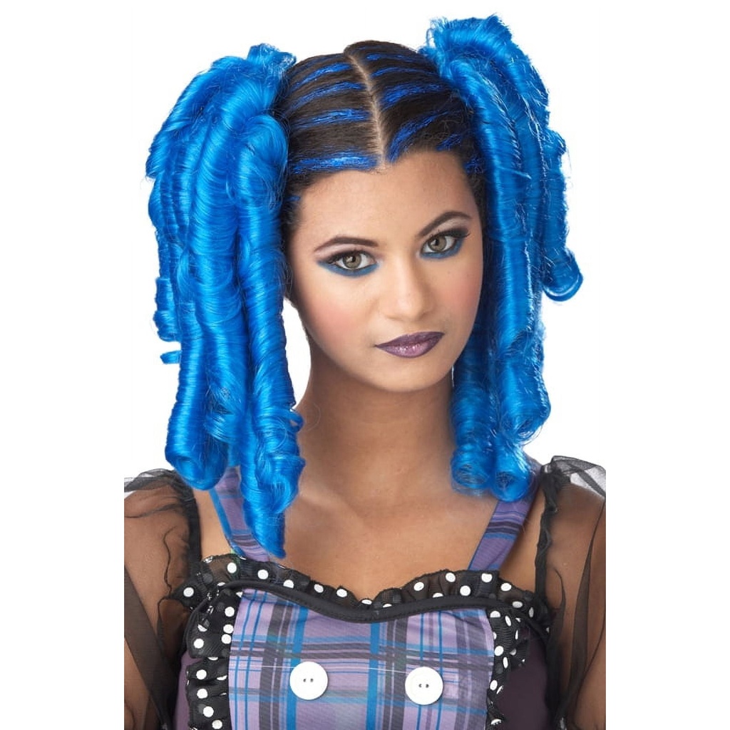 Anime Curls Blue Clip-In Hair with Hair Mascara