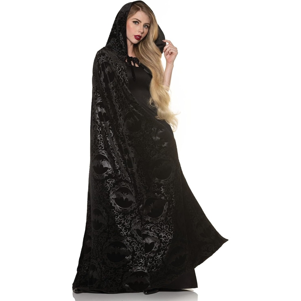 Hooded Vampire Cape with Bat Print - Adult