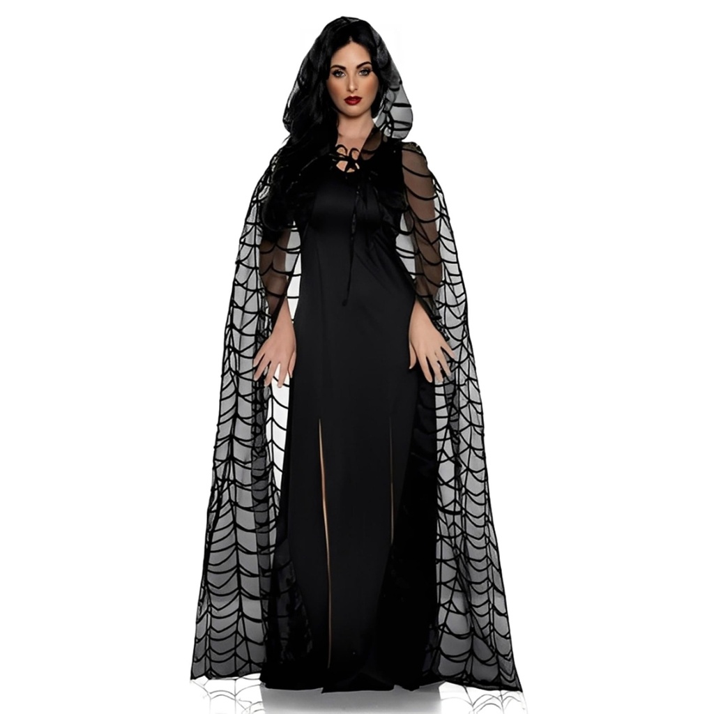 Black Spiderweb Hooded Cape - Adult