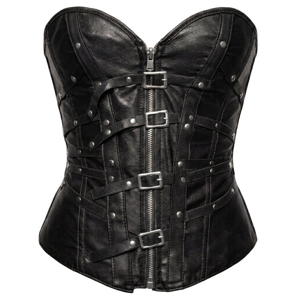 Black Corset with Studded Straps & Zip