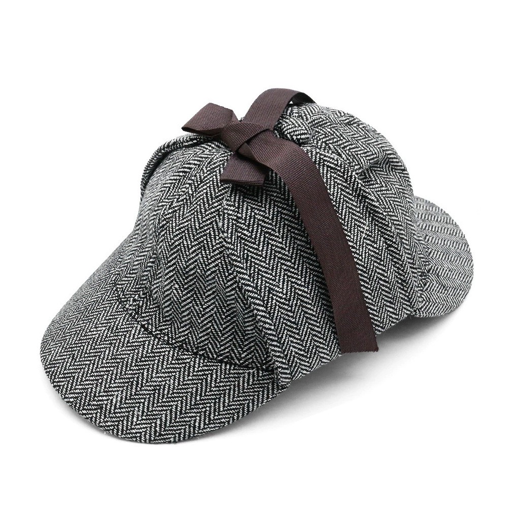 Grey Sherlock Holmes Deerstalker Hat - Adult