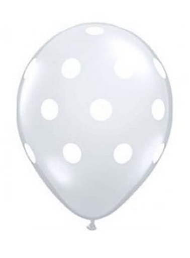 [90906181] 11 Inch Qualatex Printed Latex Balloons Big Polka Dots 50 ct-Clear-White