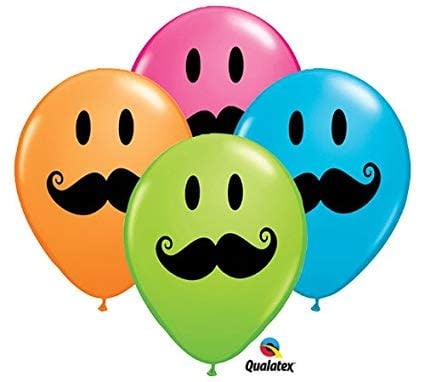 [101195555] 12 Inch Printed Latex Balloons 8/pk-Smile Face Moustache