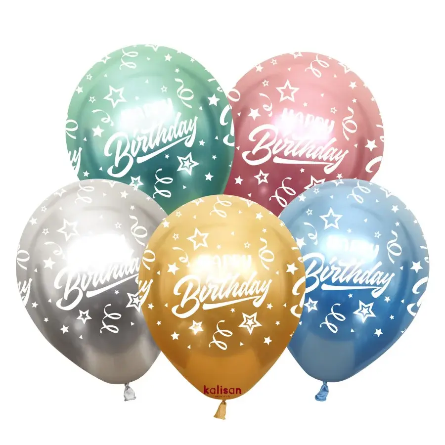 12 Inch Printed Latex Mirror Mix 25ct-Happy Birthday