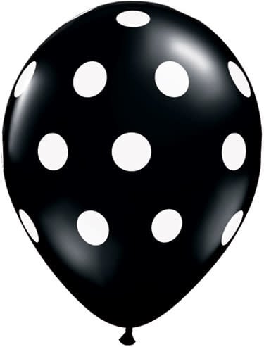 16" Qltx Printed Latex Big Polka Dots Fp Pk/5 - Black